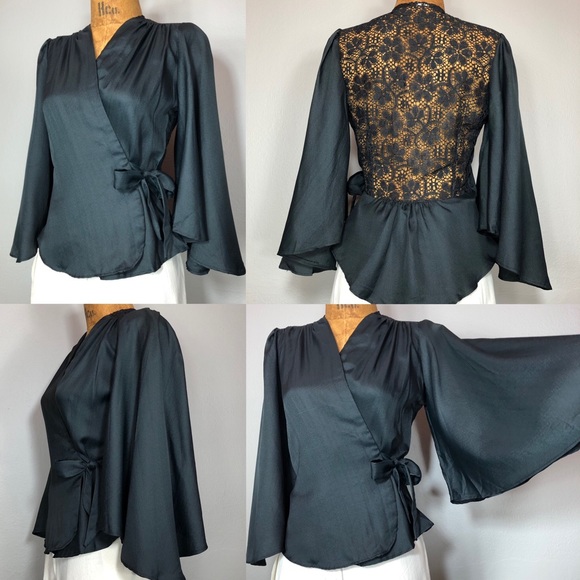 Vintage Tops - SOLD Vintage 70s Angel Sleeve Lace Open Back Wrap